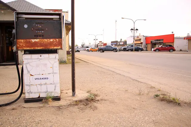 Old gas pump on Main Street, Carlyle